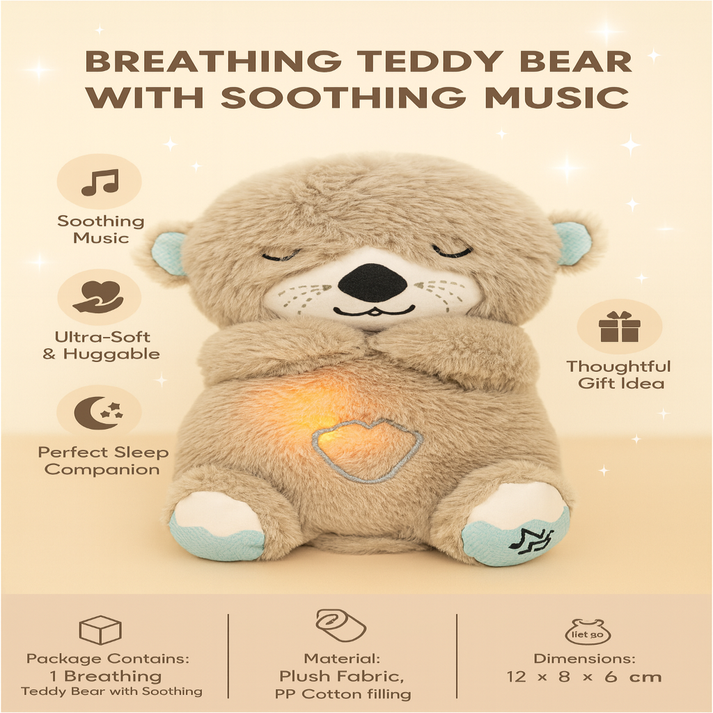 Breathing Teddy Bear with Soothing Music, Comfort Plush