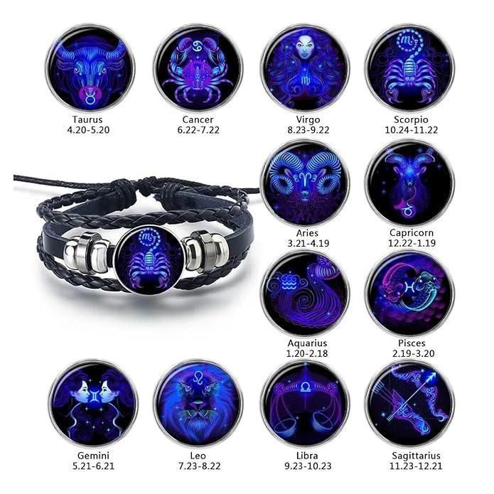 Zodiac Constellation Braided Leather Bracelet